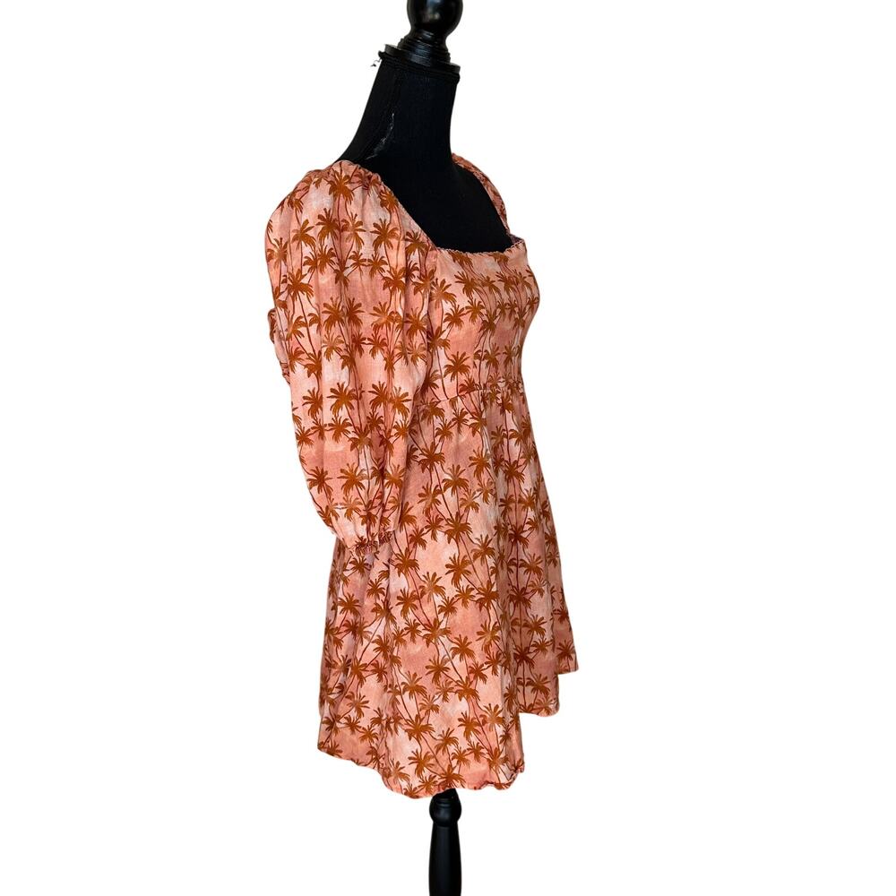 Kivari Tropical Linen Fit Flare Mini Dress SIZE 8 Cottage Palm Bow Designer $269 - Picture 6 of 11